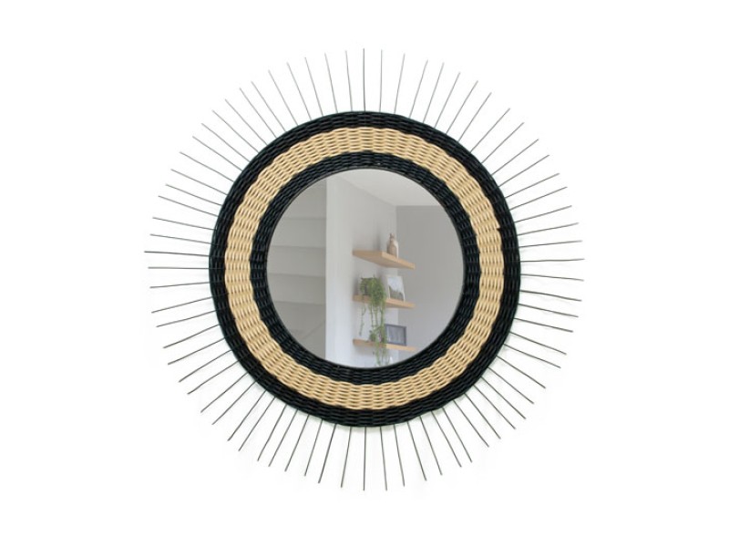 Large Sun Mirror - Natural and Black Large Sun Mirror - Natural and Black